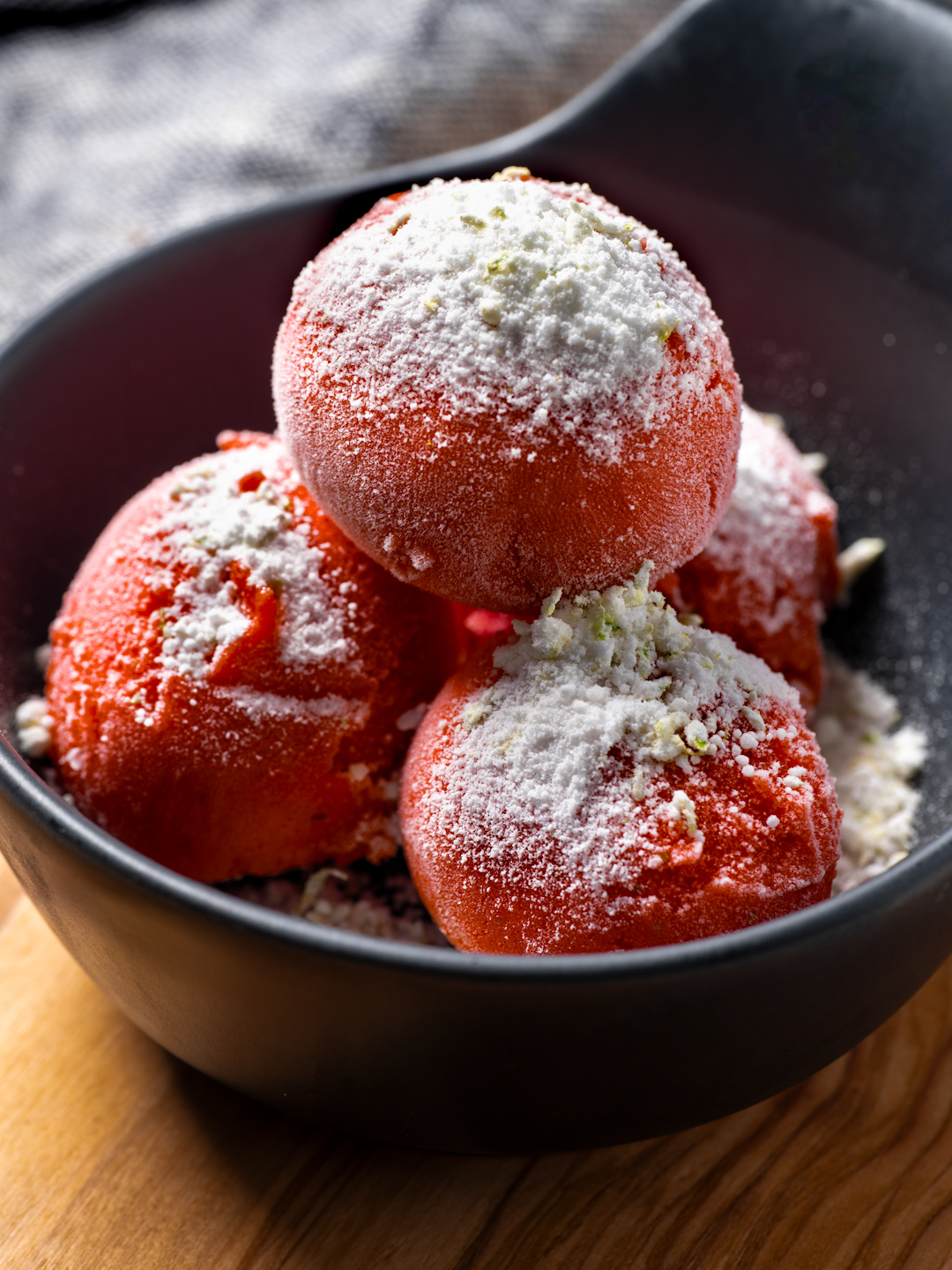 Quick Strawberry Sorbet with Fizzy Lime Dust