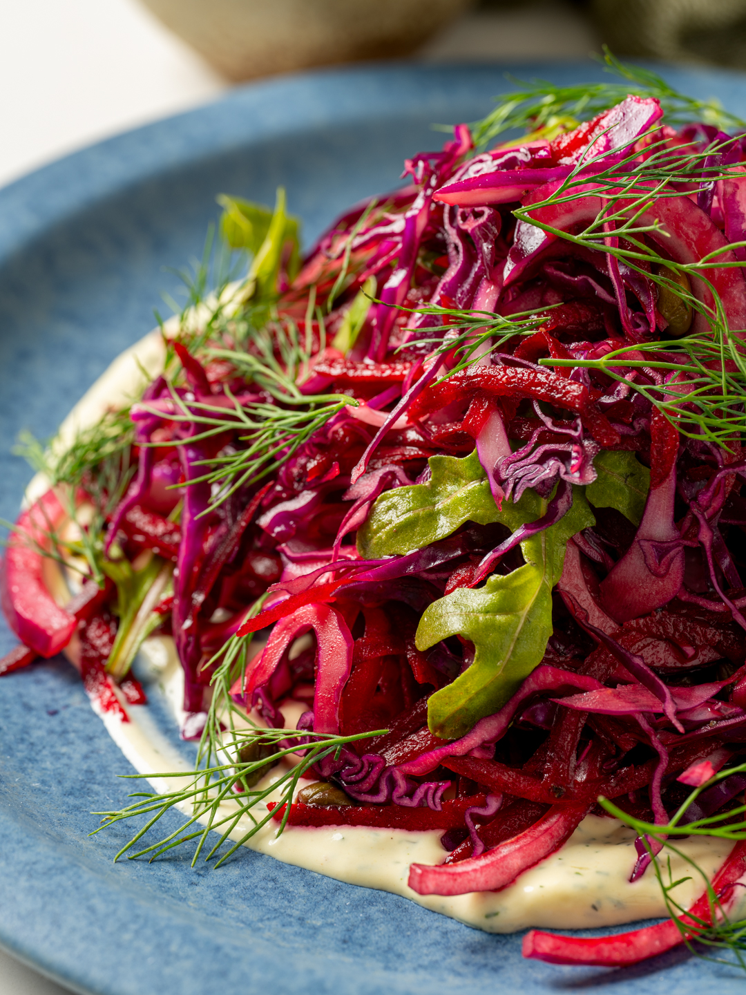 Winter Beet and Red Cabbage Salad with Horseradish Creme Fraiche