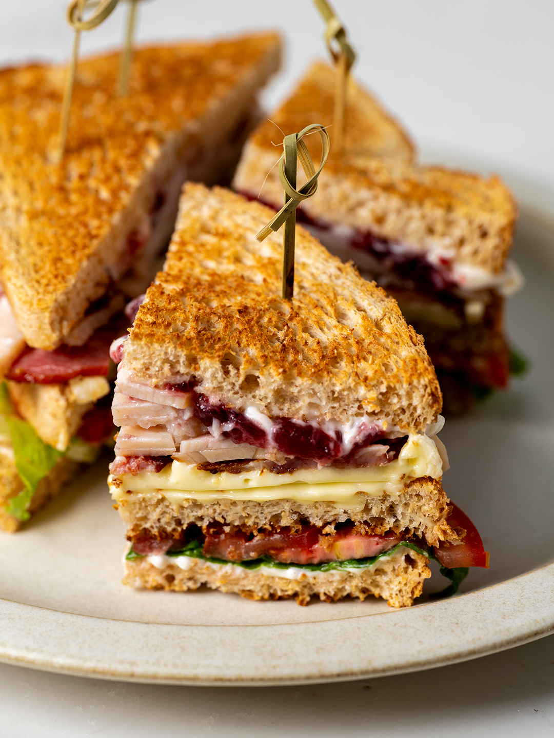 Turkey, Brie and Cranberry Club Sandwich 