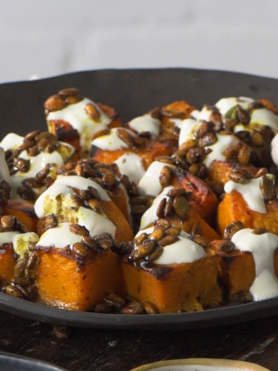 Roasted Butternut Squash with Yogurt and Curried Pepitas