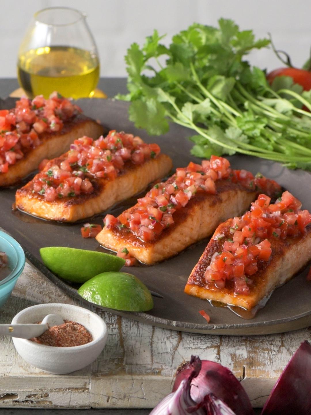 Air-Fried Salmon with Tomato and Lime Salsa