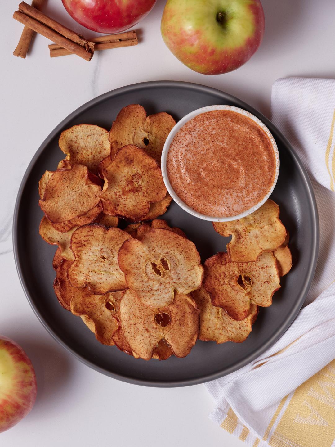 Air-Fried Apple Chips with Sweet Date Yogurt