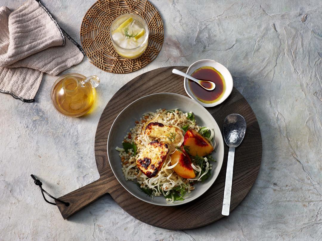 Broiled Haloumi, Peach and Fennel Salad