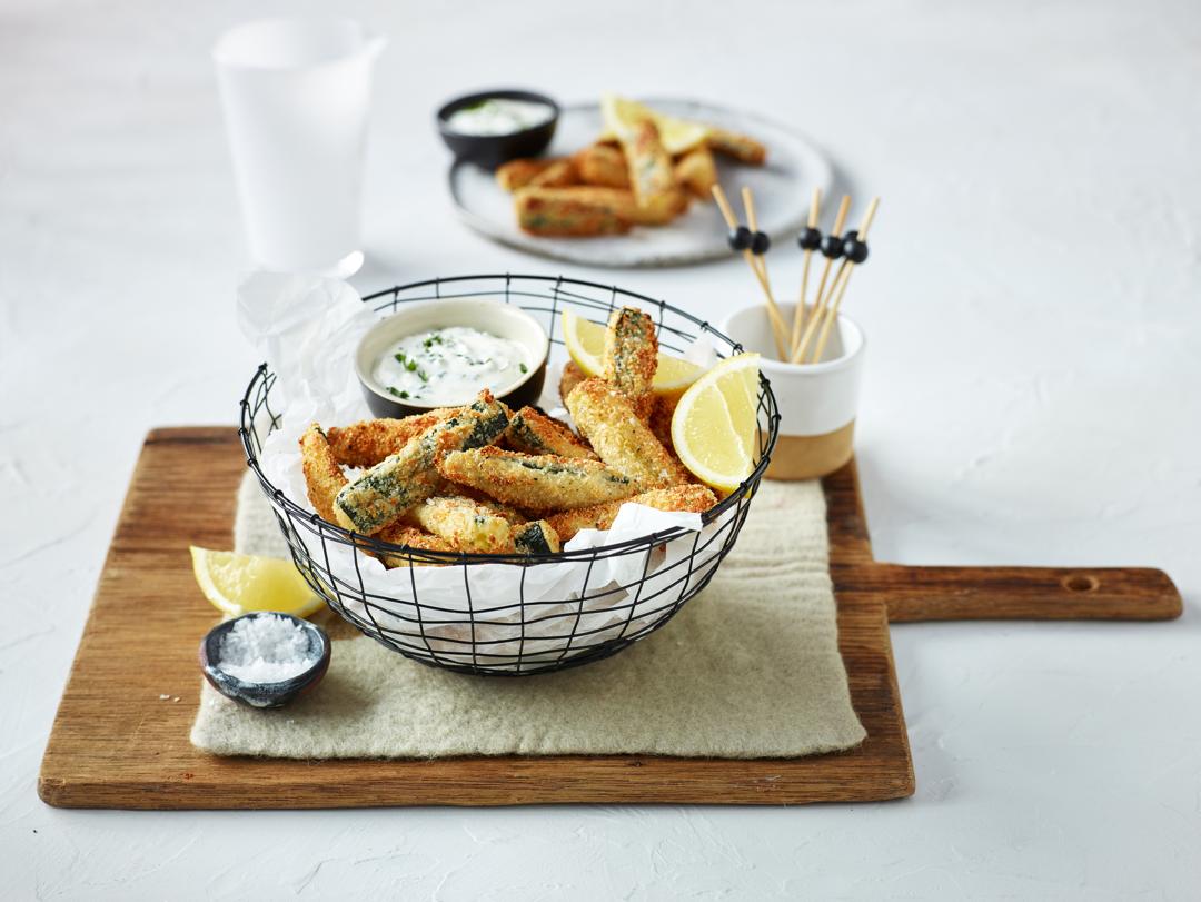 Air-Fried Zucchini Fries with Herbed Yogurt Dip