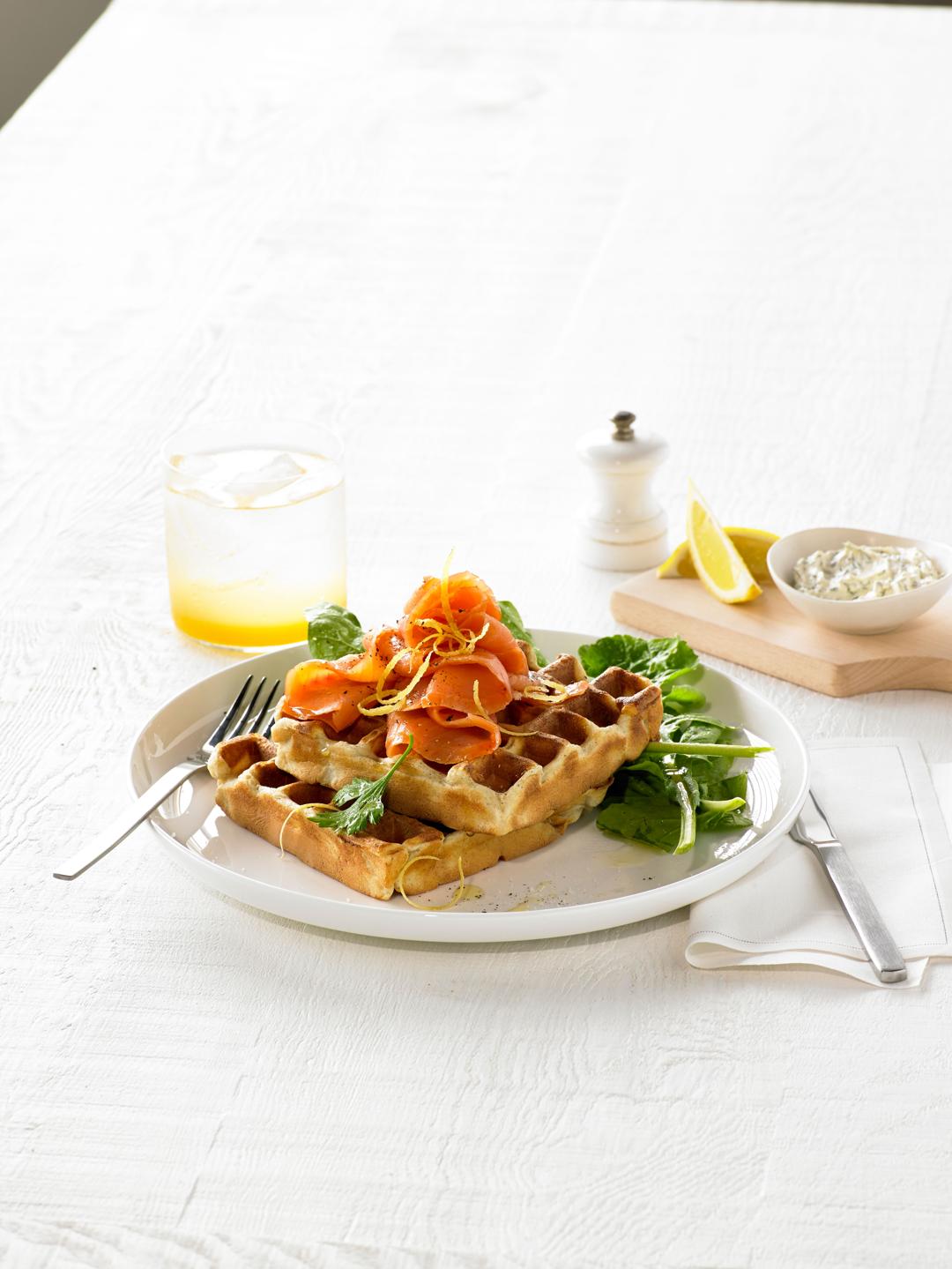 Buckwheat Waffles with Smoked Salmon