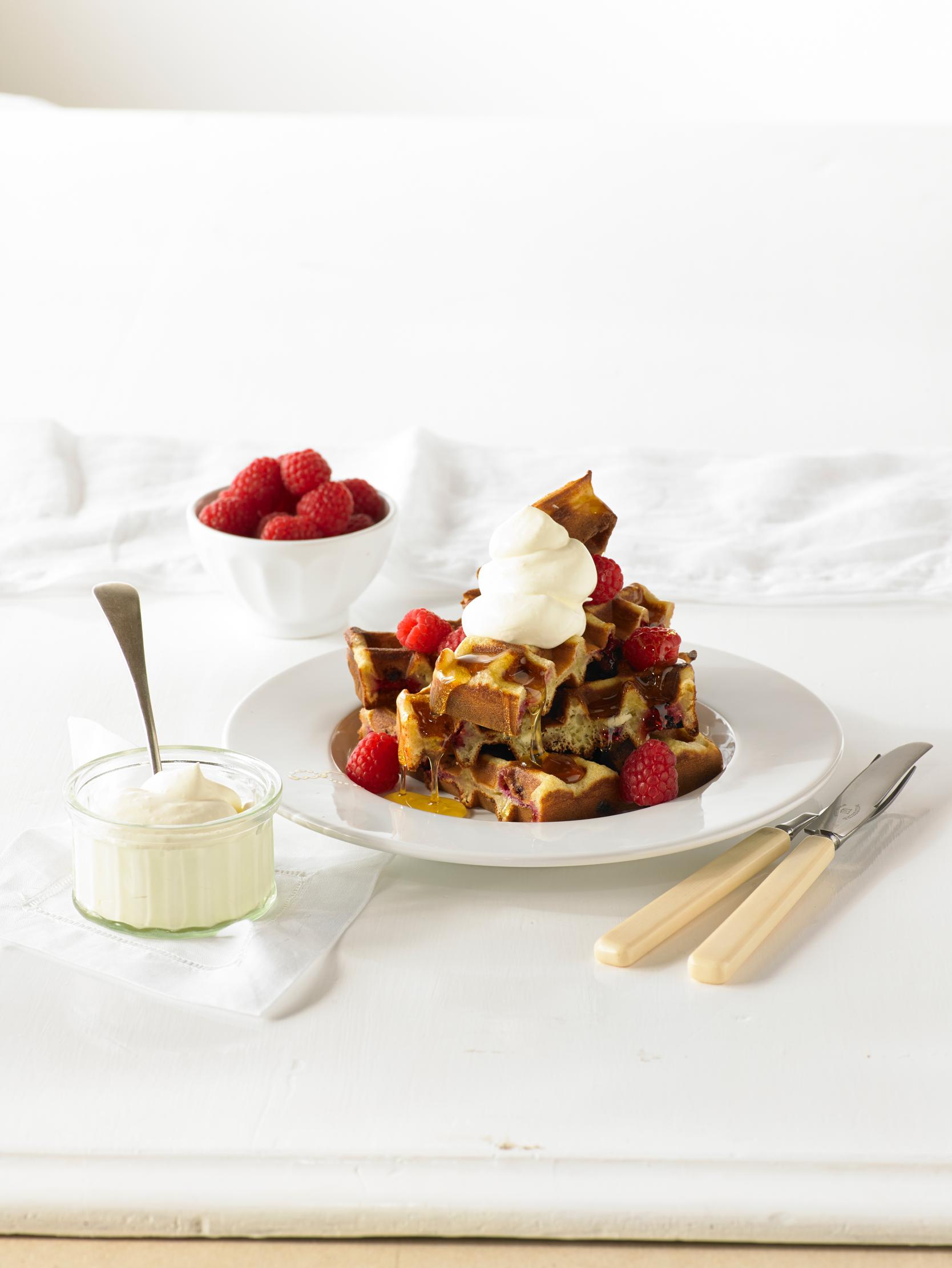 White Chocolate & Raspberry Homemade Waffles - Stef's Eats and Sweets