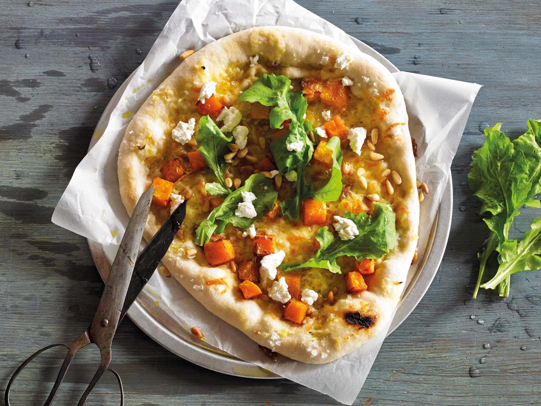 Roasted Butternut Squash, Pine Nut and Goat Cheese Pizza