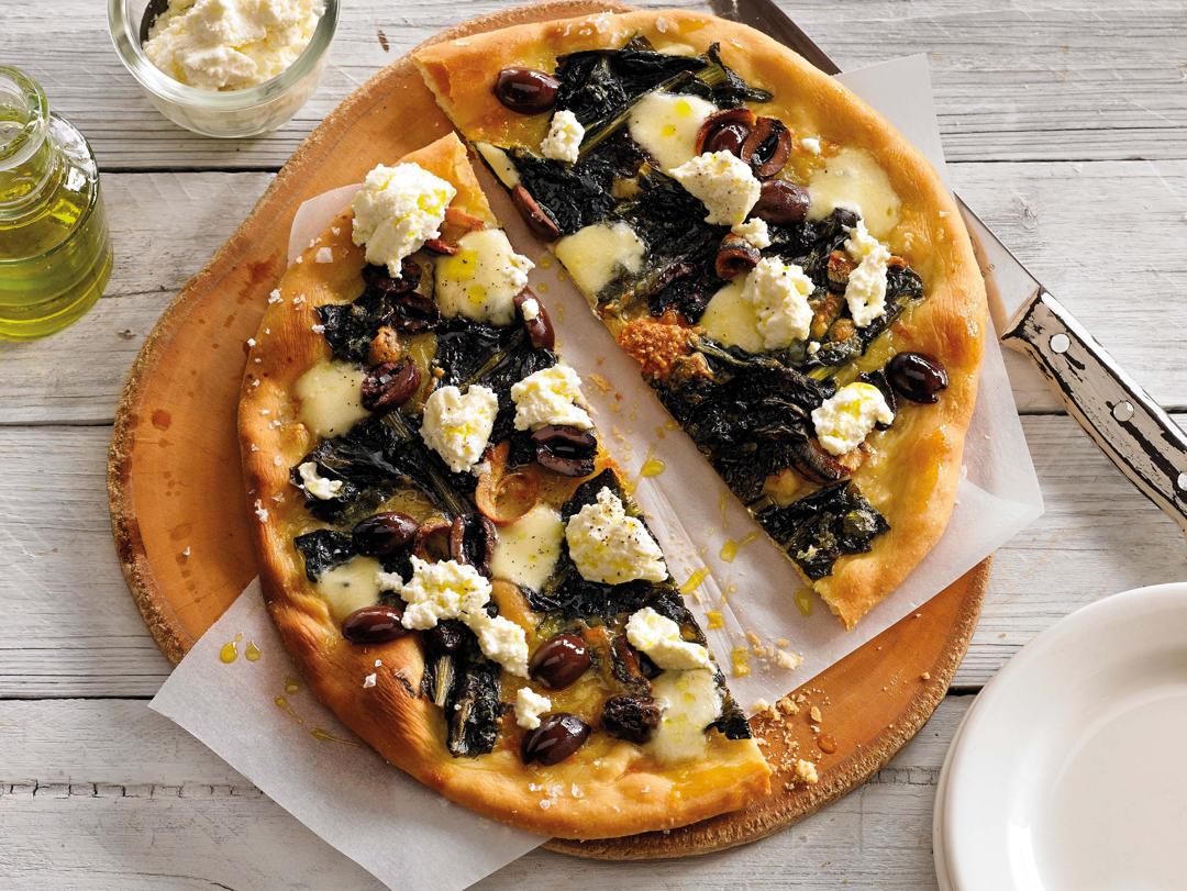 Swiss Chard, Olive and Ricotta Pizza