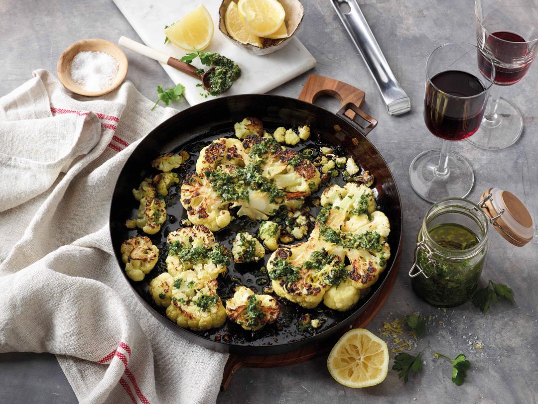 Charred Cauliflower Steaks with Lemon-Herb Sauce