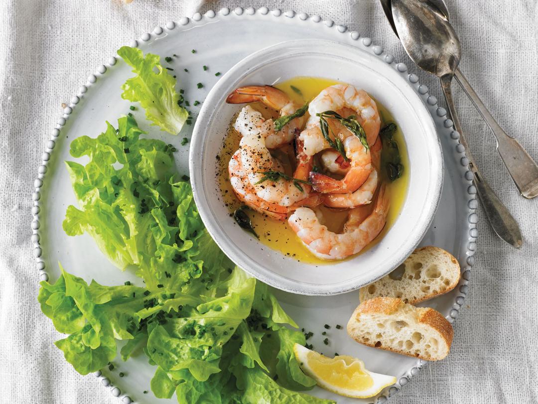 Garlic Butter and Tarragon Poached Shrimp