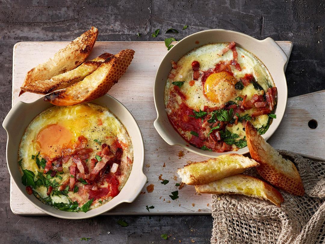 Baked Italian Eggs with Air Fried Bacon