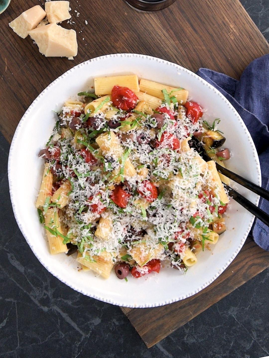 Eggplant and Cherry Tomatoes with Rigatoni