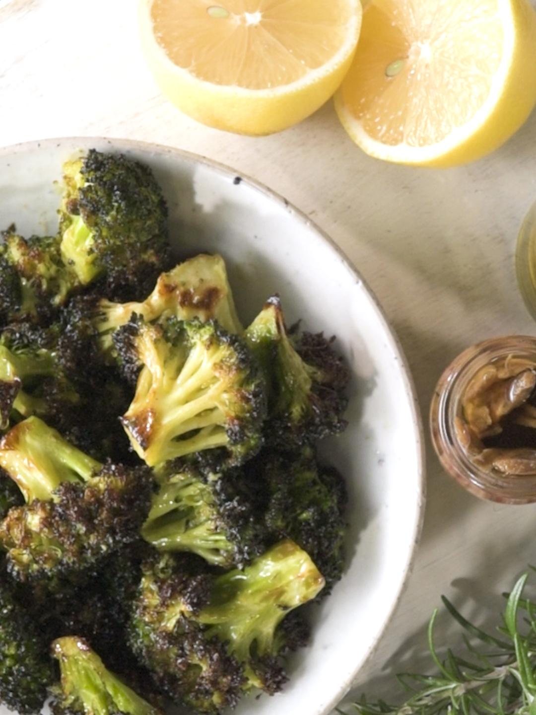 Air-Fried Broccoli with Anchovy and Rosemary Dressing