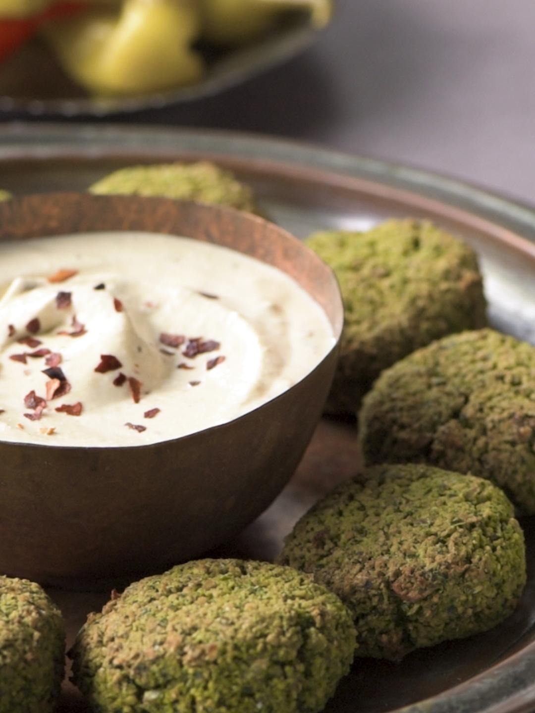 Air-Fried Falafel with Spicy Feta Sauce