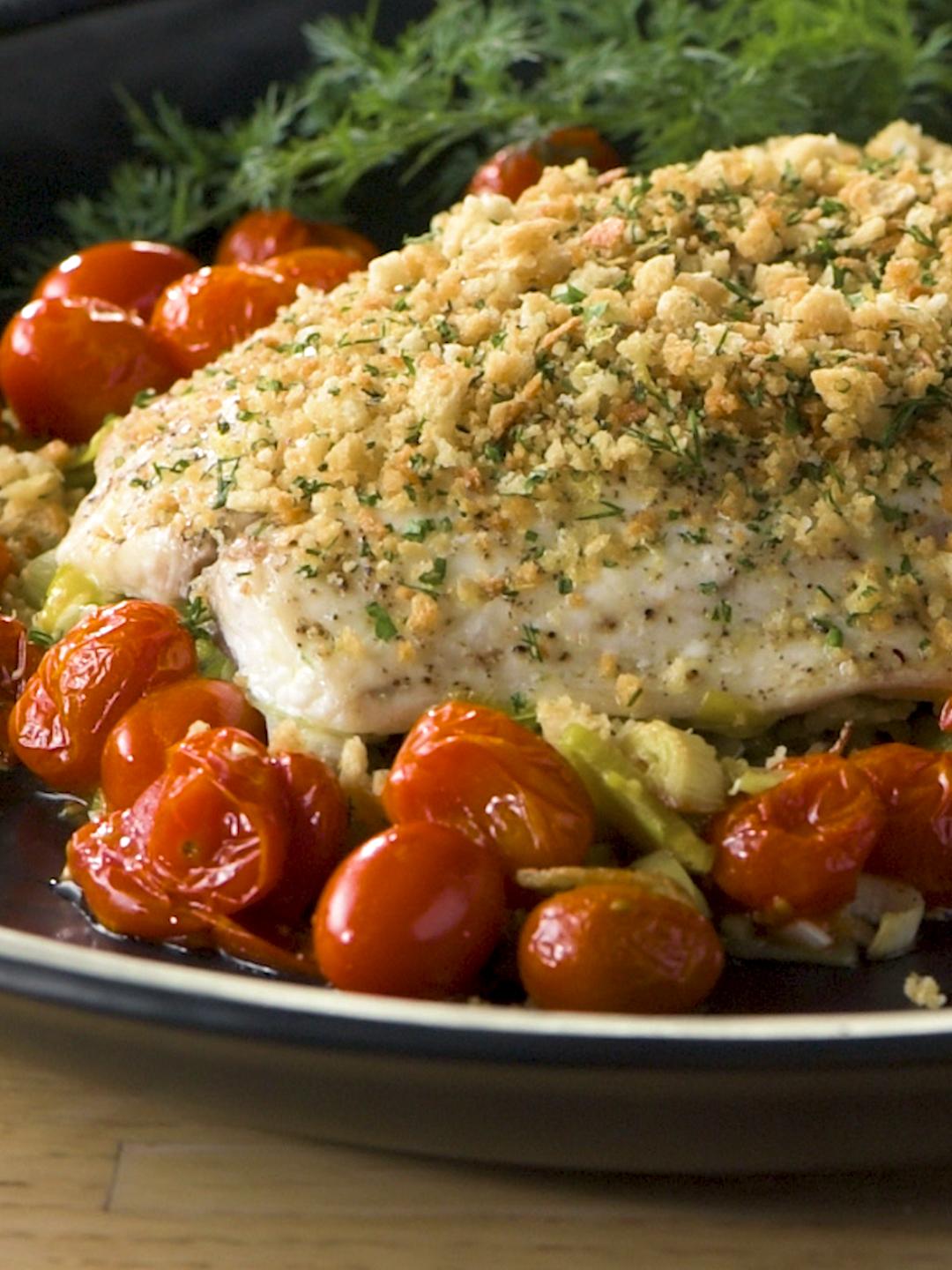 Roasted Cod with Leek and Tomato