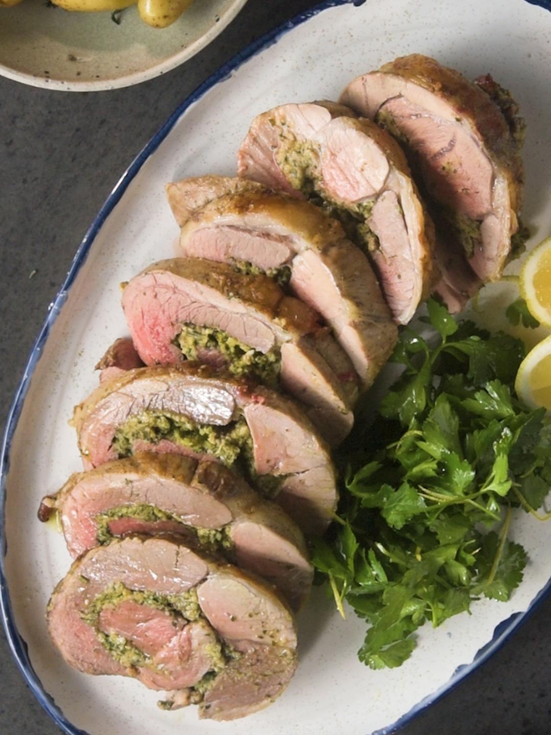 Roasted Mustard and Herb Lamb Roulade