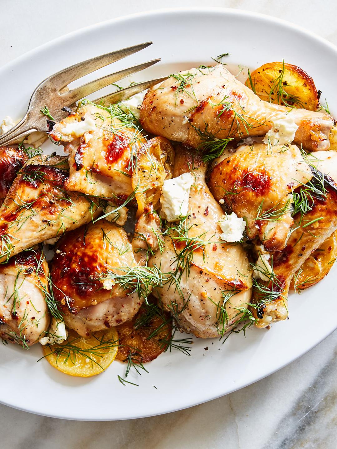 Chile-Roasted Chicken with Honey, Lemon and Feta 