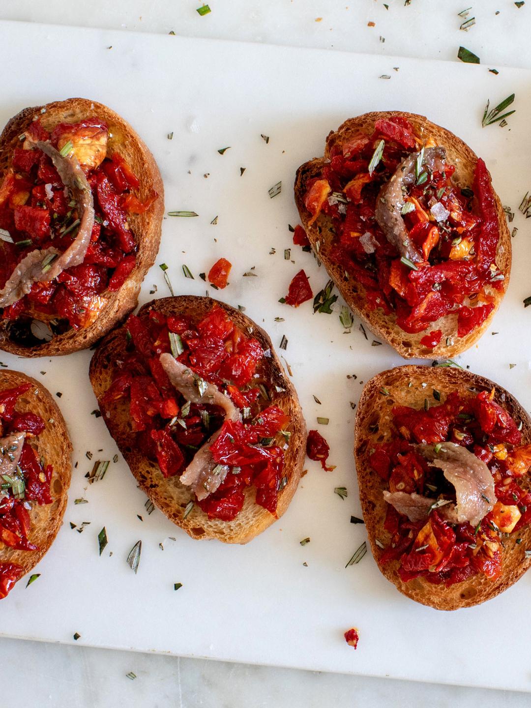 Crostini with Sun-Dried Tomato and Anchovy 