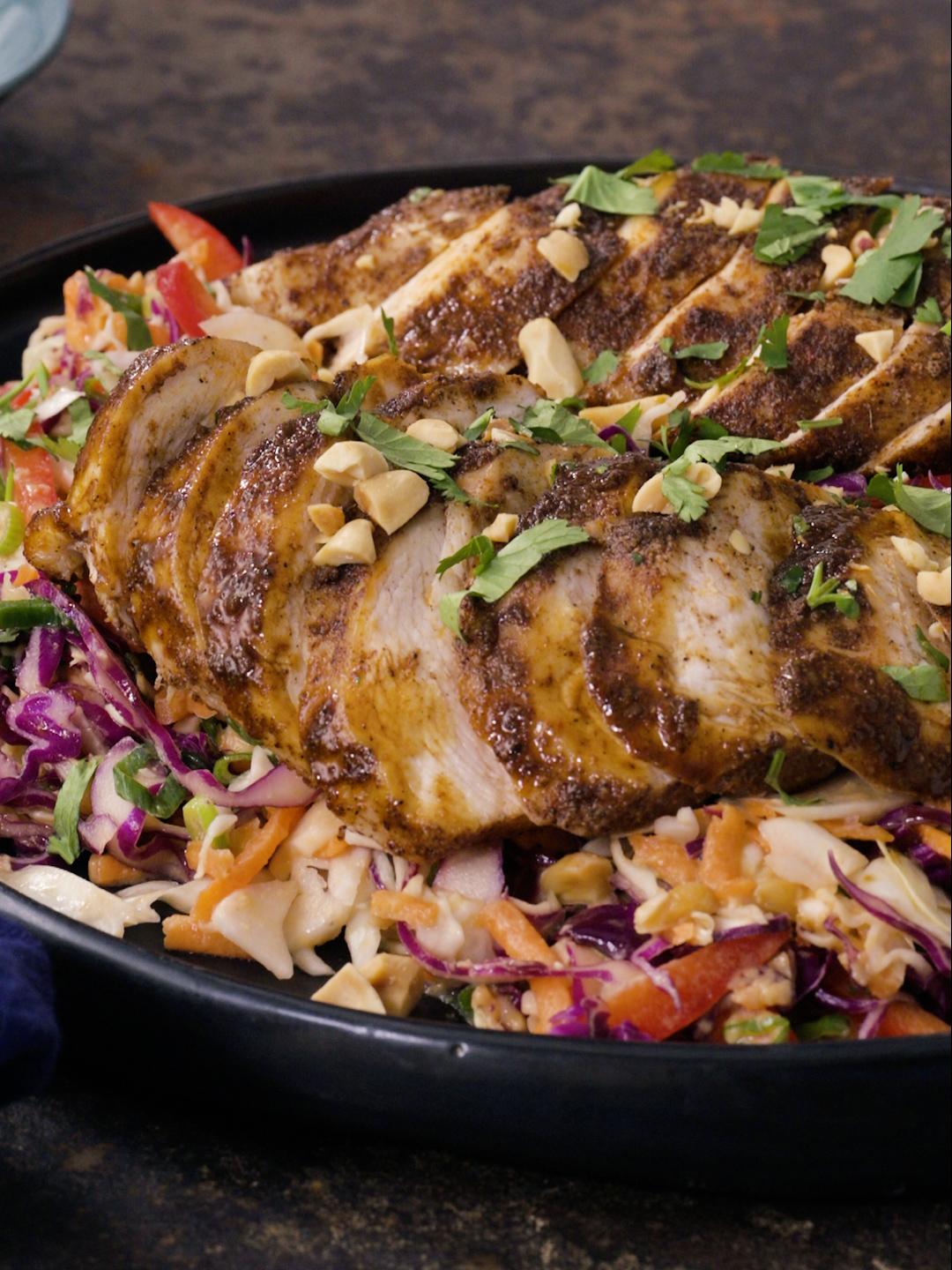 Chicken and Red Slaw with Sweet and Spicy Peanut Dressing