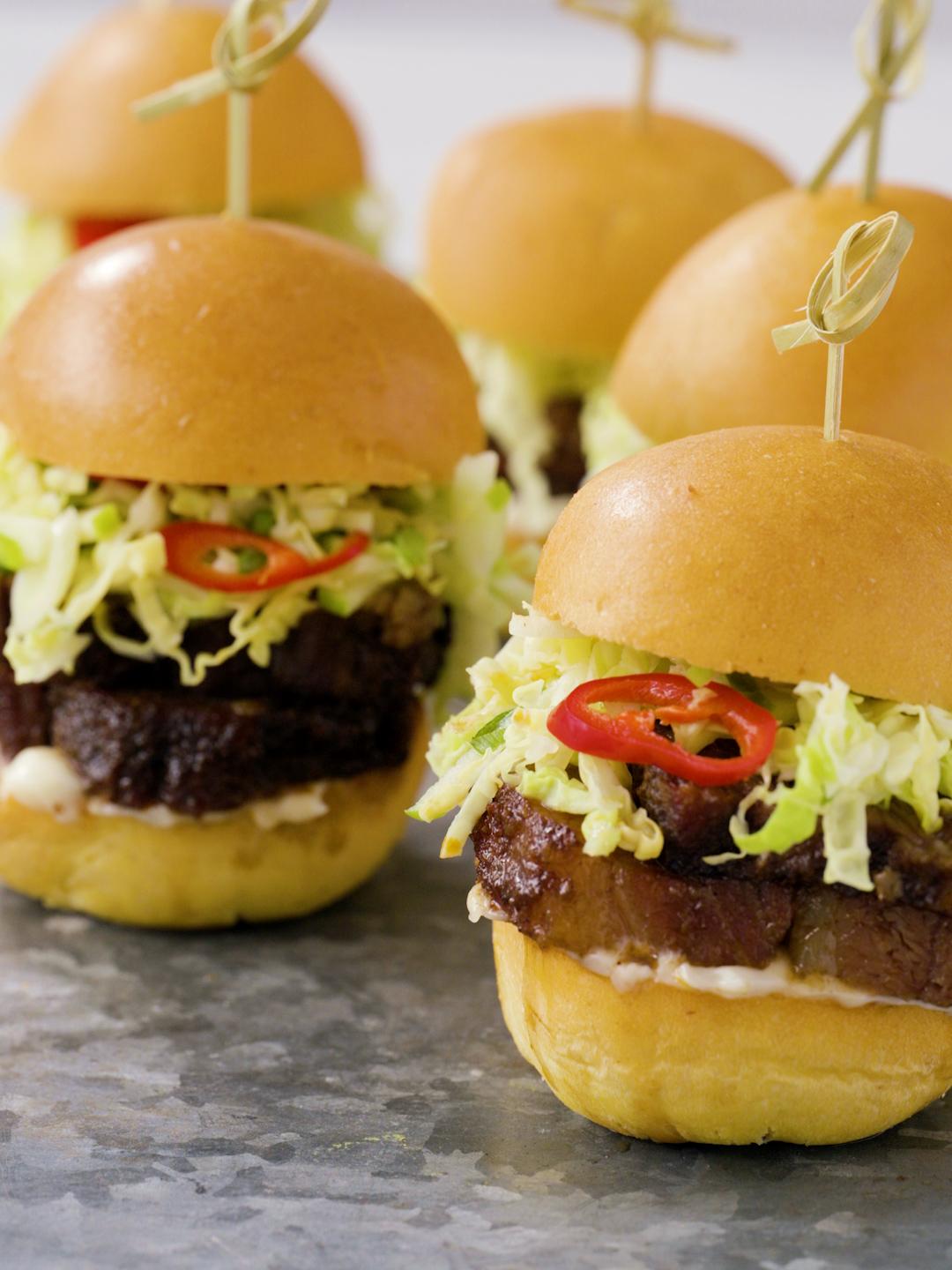 Beef Sliders with Pickled Chilies and Apple Slaw