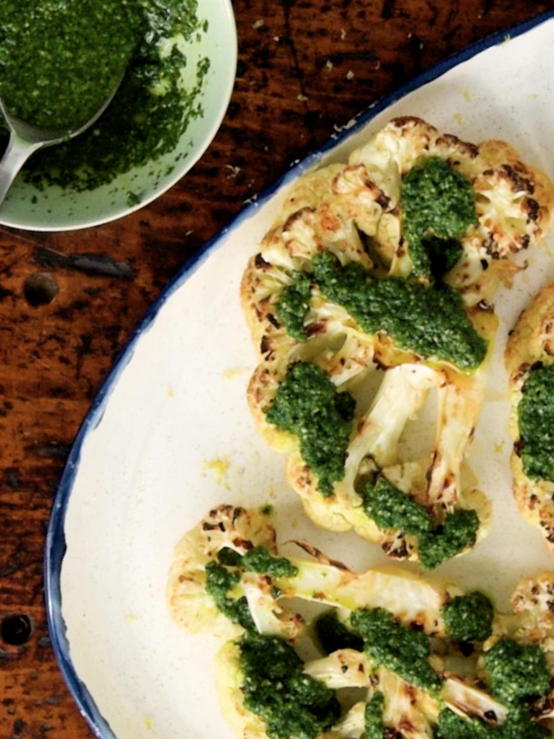 Air-Fried Cauliflower Steaks with Chimichurri 