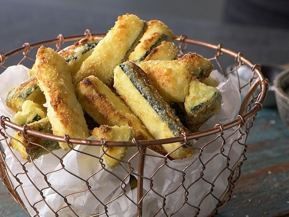 Air-Fried Zucchini Fries with Herb Yogurt