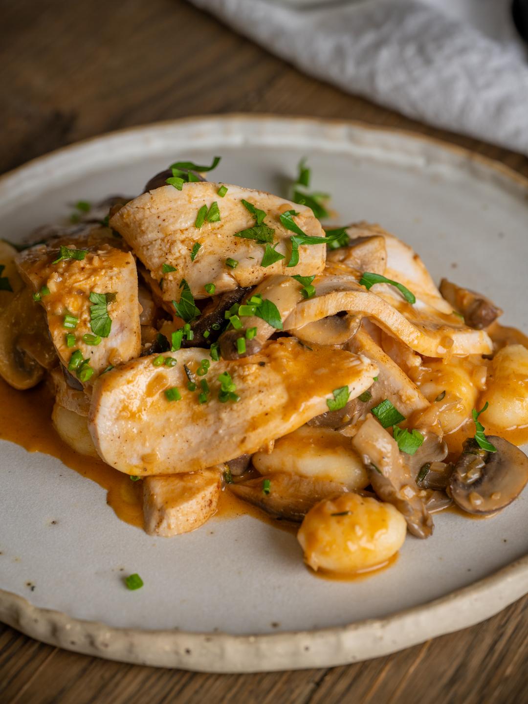 Turbo Chicken Breast with Gnocchi and Mushroom Ragu  