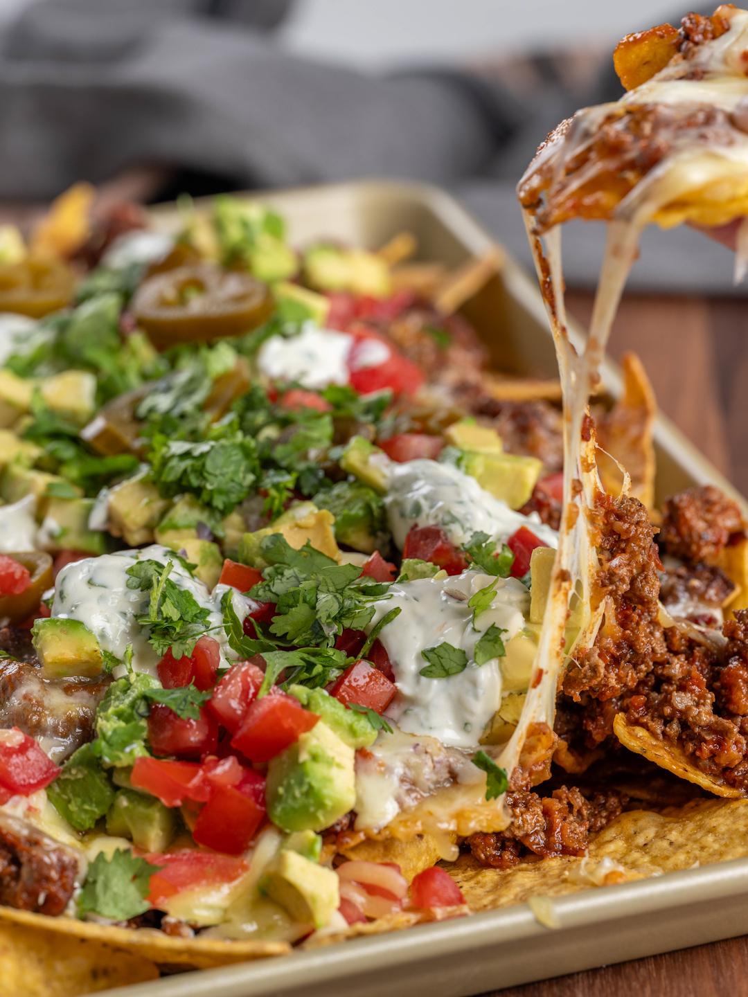 Loaded Nachos with Cilantro and Lime Cream