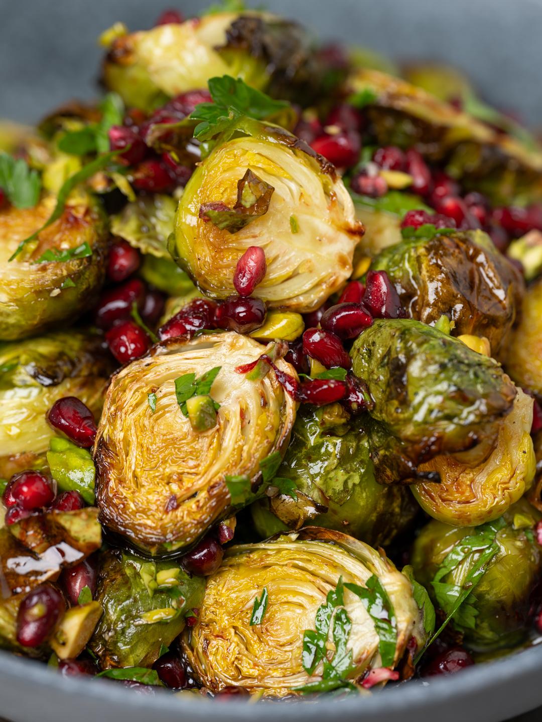 Air-Fried Brussels Sprouts with Pomegranate Dressing