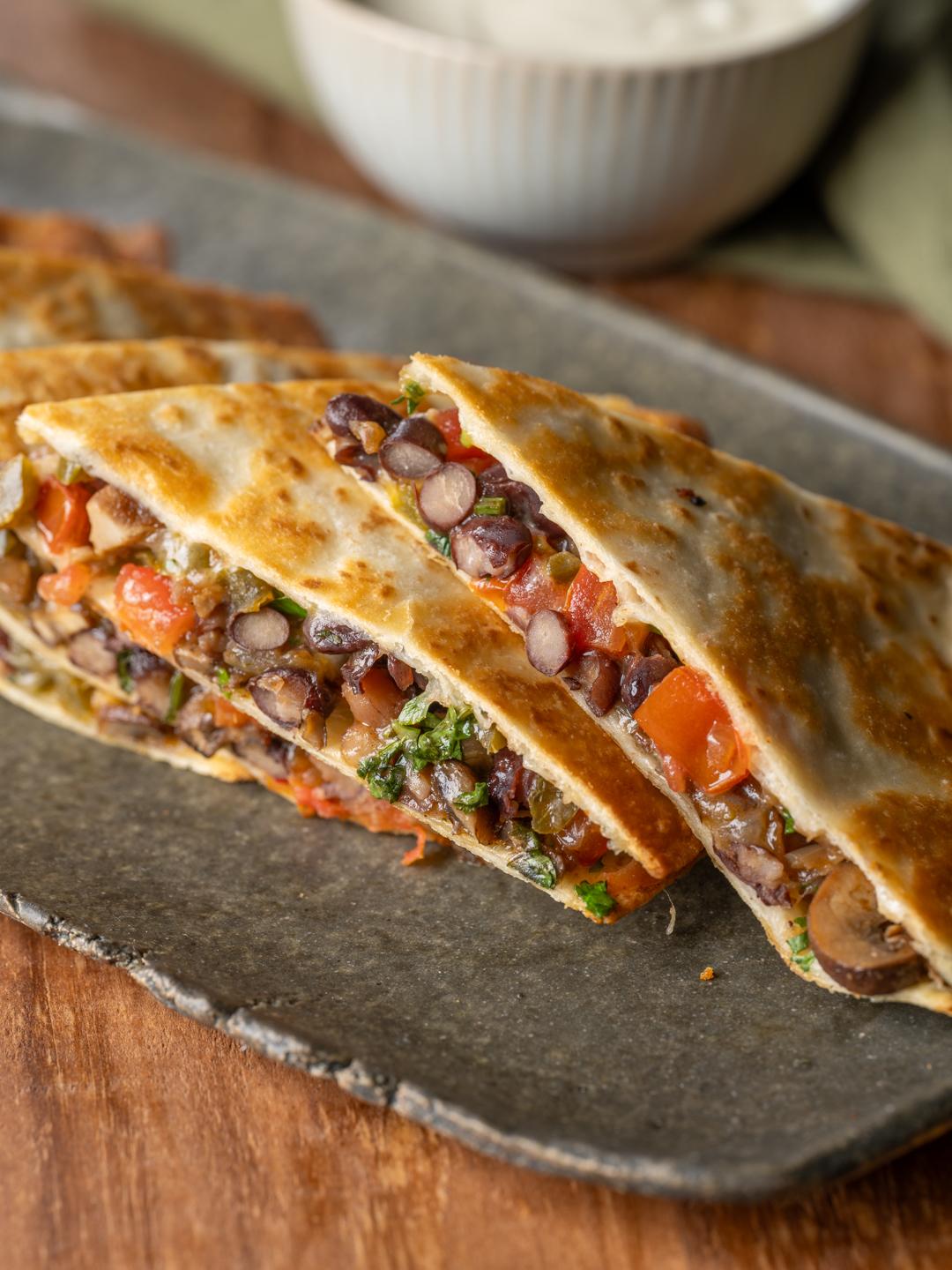 Air-Fried Mushroom and Black Bean Quesadillas