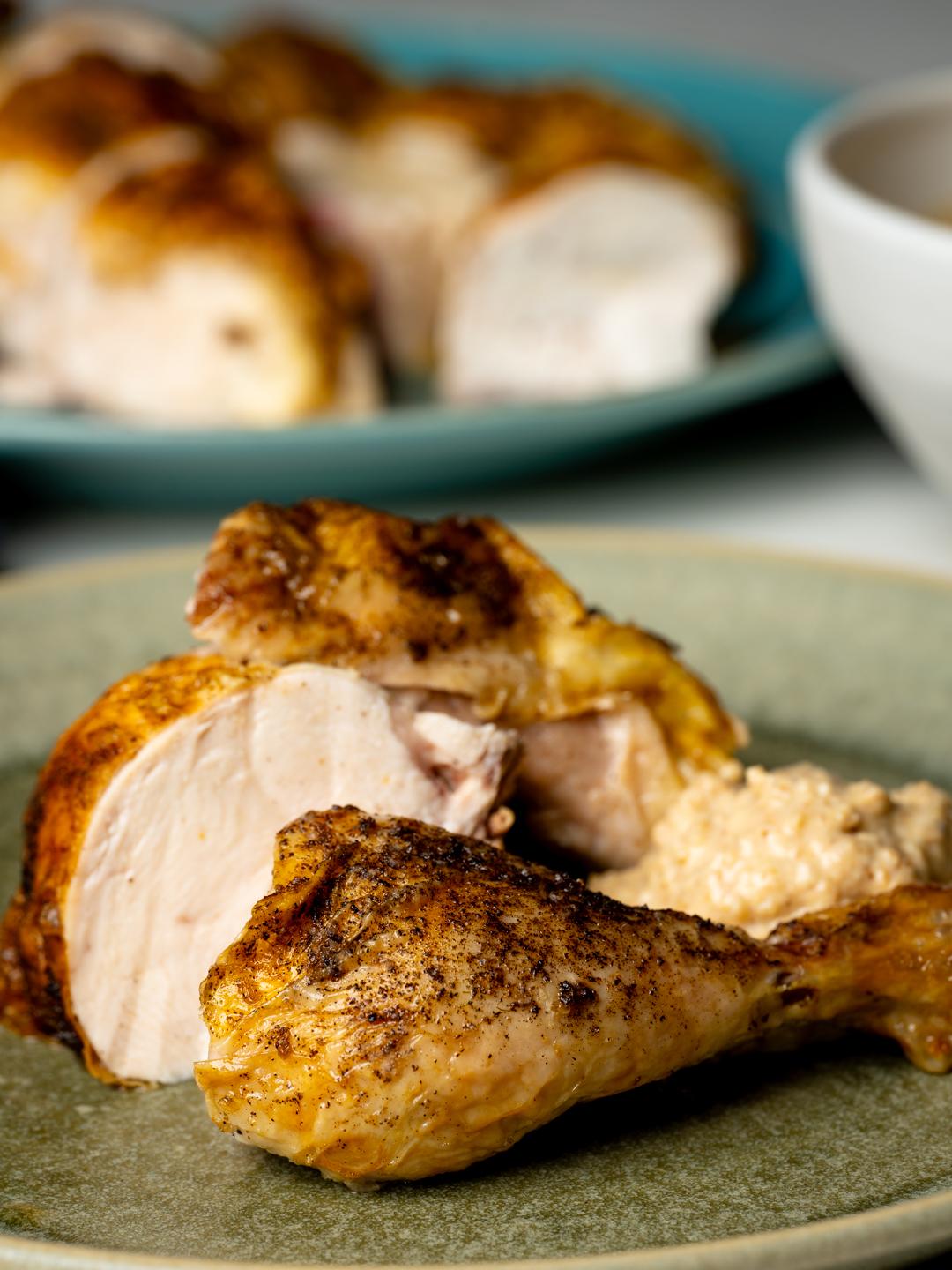 Air-Fried Spatchcocked Chicken with Walnut Bread Sauce 