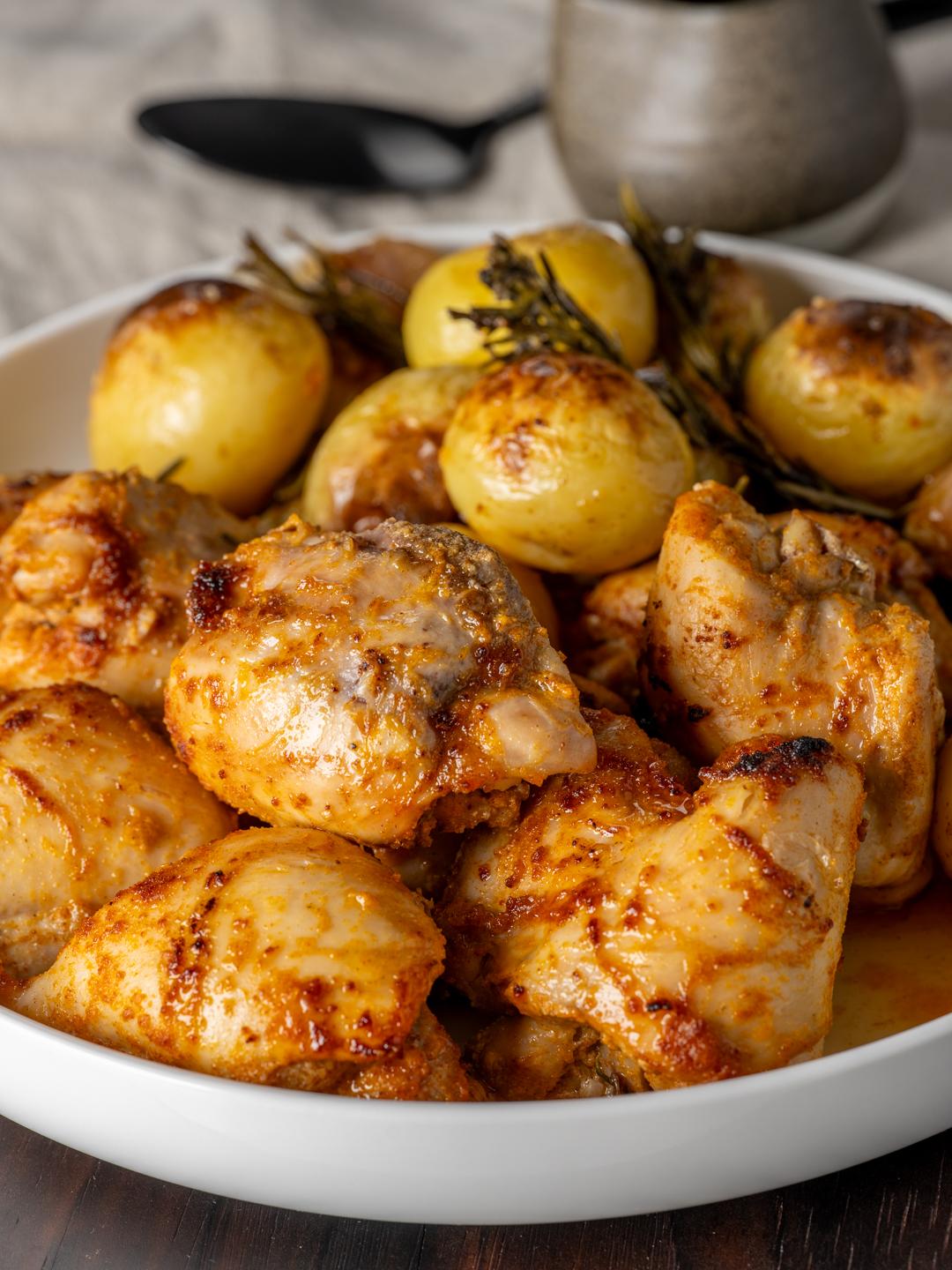 Roasted Chicken Thighs with Rosemary Baby New Potatoes