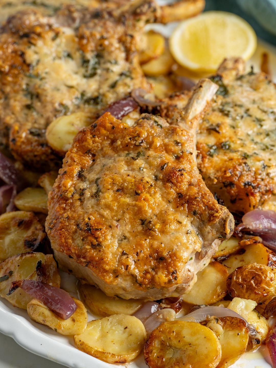 Parmesan Crusted Pork Chops with Rosemary Baby Potatoes