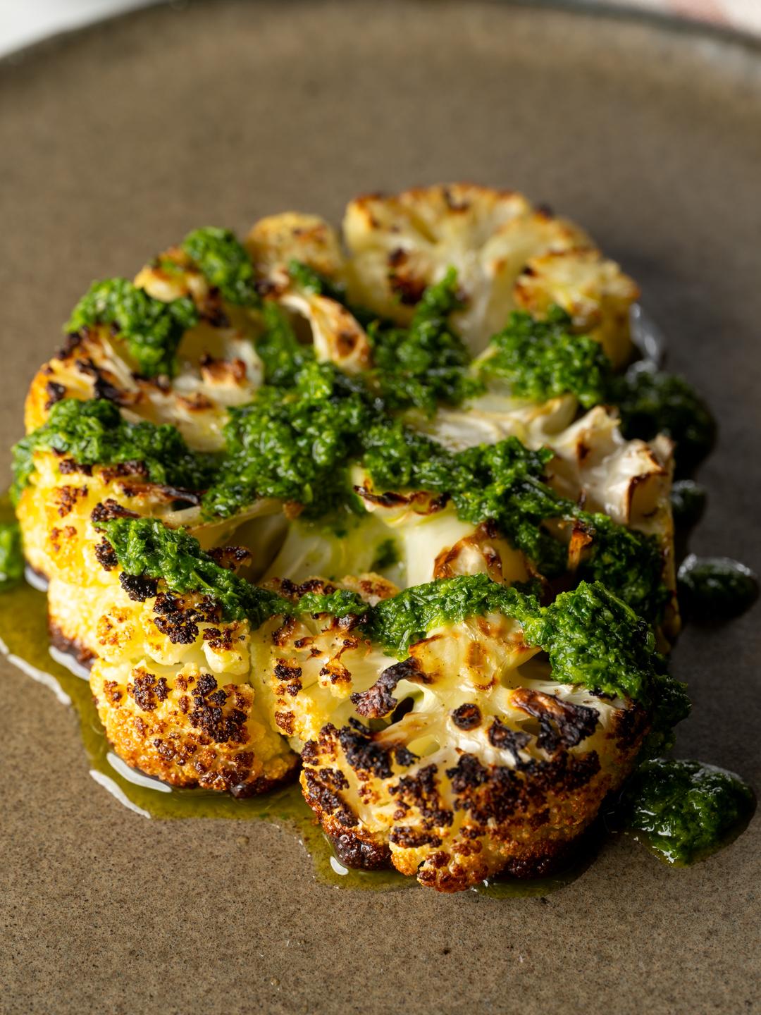 Air-Fried Cauliflower Steaks with Chimichurri 