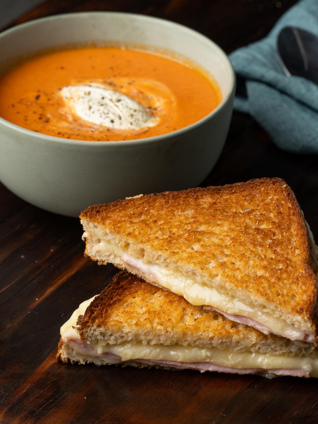 Tomato Soup with Ham and Cheese Toasties