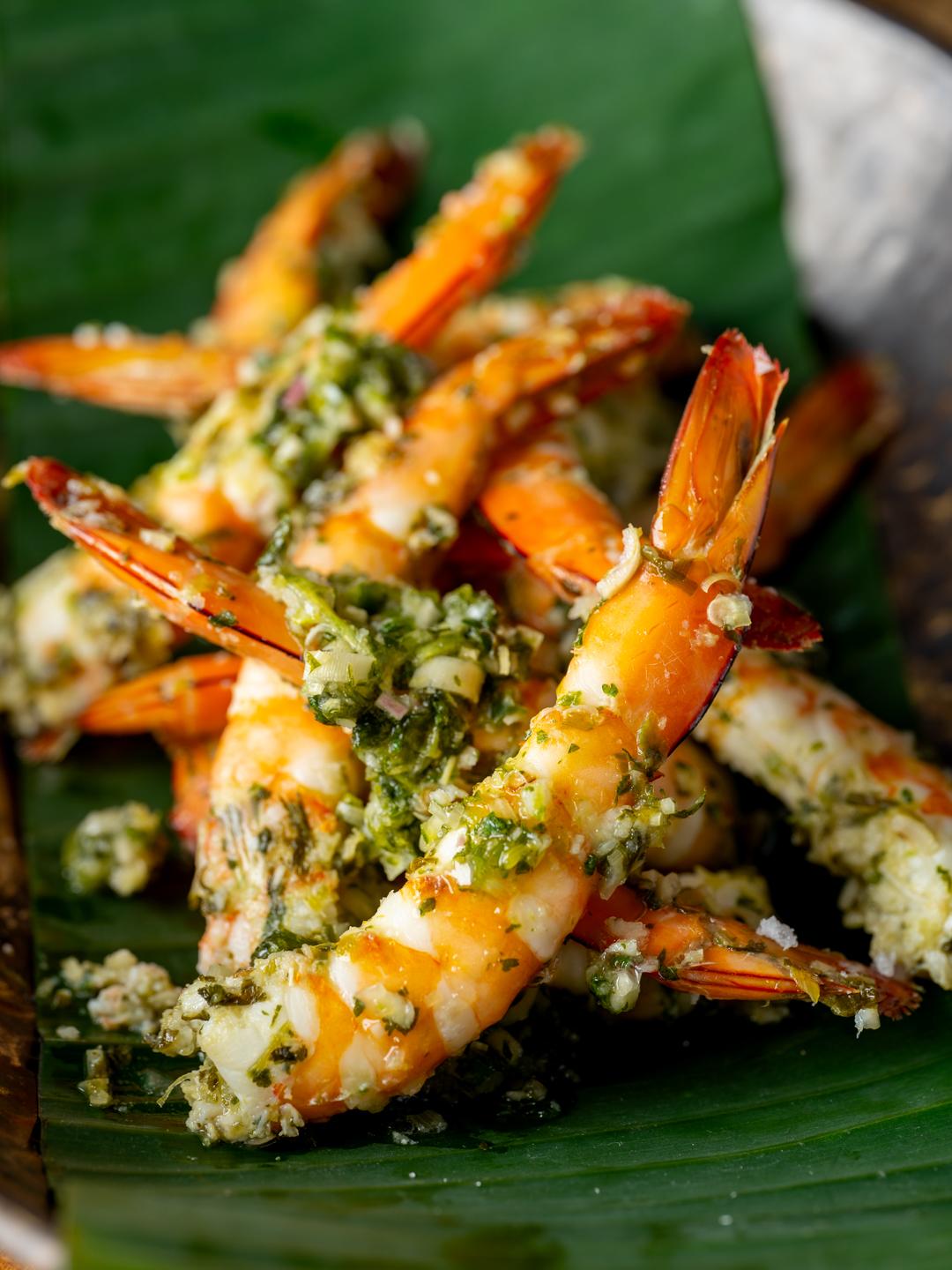 Salt Crusted Shrimp in Banana Leaf