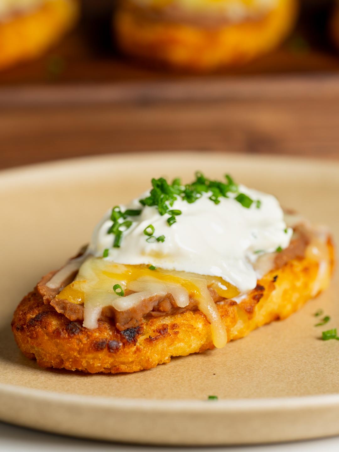 Air-Fried Bean and Cheese Loaded Hash Browns 