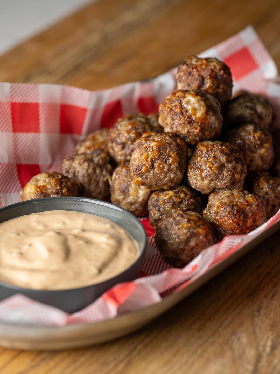 Beef and Cheese Meatballs with Burger Sauce
