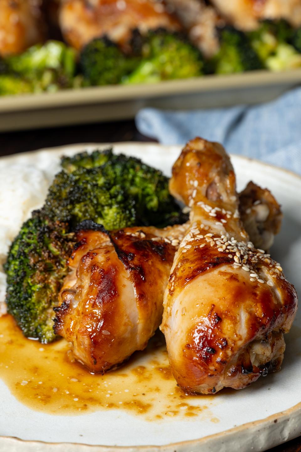 Sheet Pan Teriyaki Chicken Drumsticks with Broccoli 