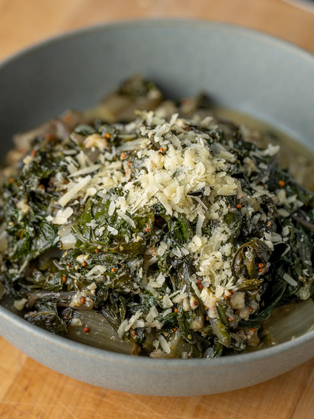 Braised Swiss Chard with Mustard and Parmesan 