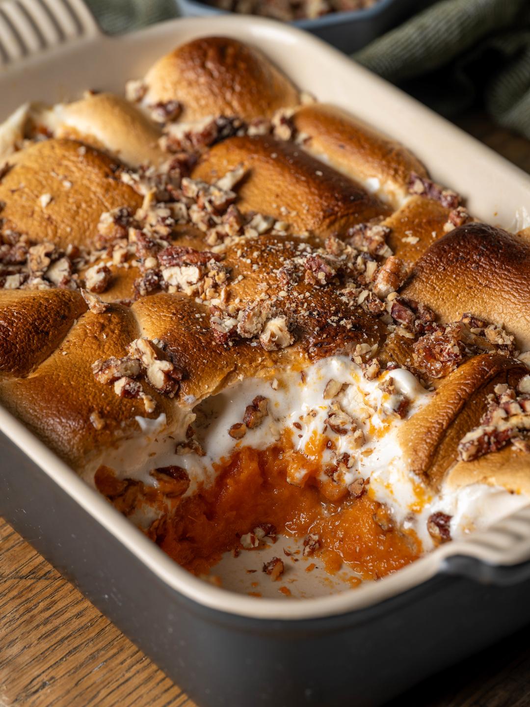 Marshmallow and Sweet Potato Casserole with Pecans 