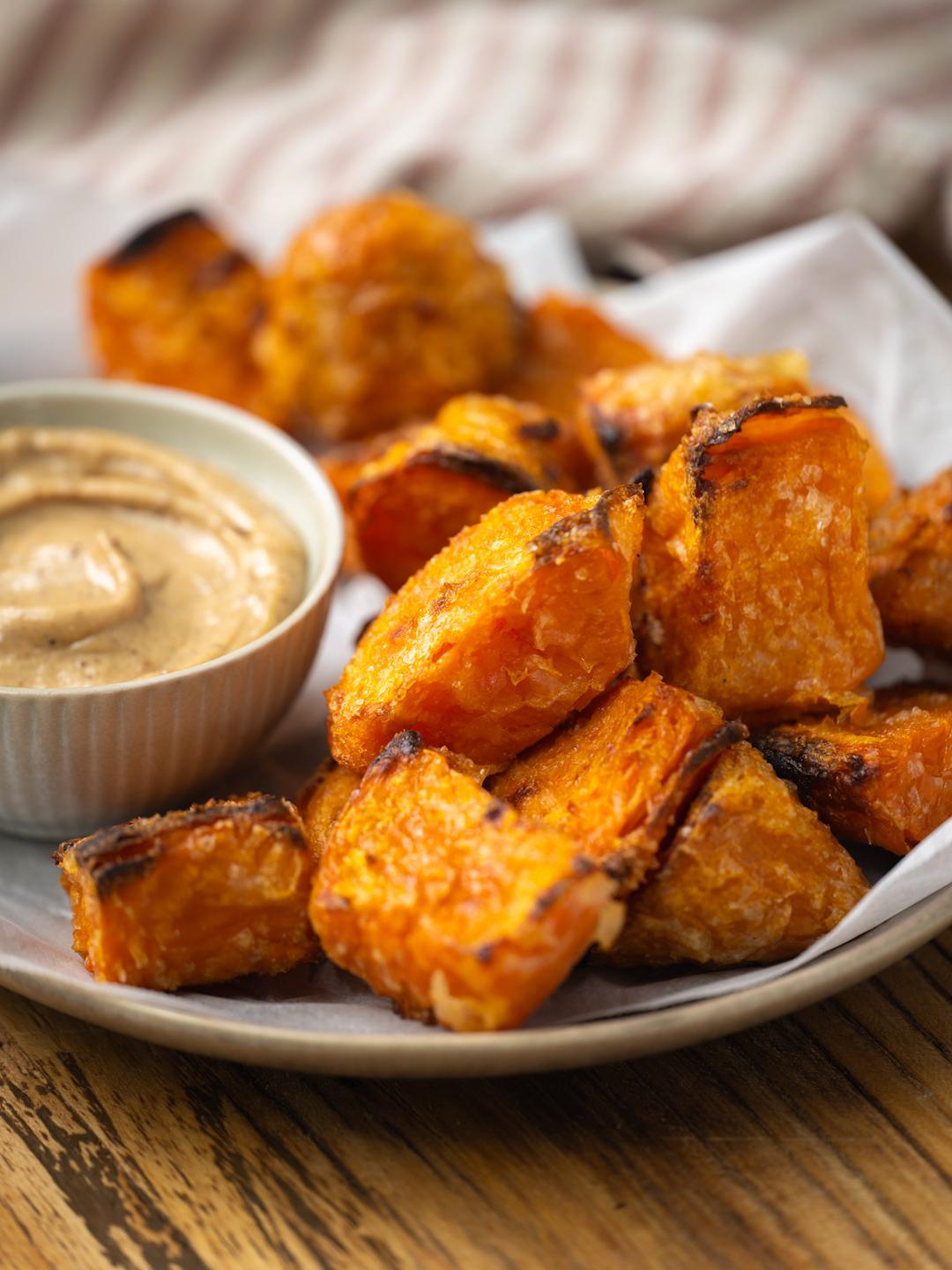 Air-Fried Crispy Sweet Potatoes with Porcini Mayonnaise 
