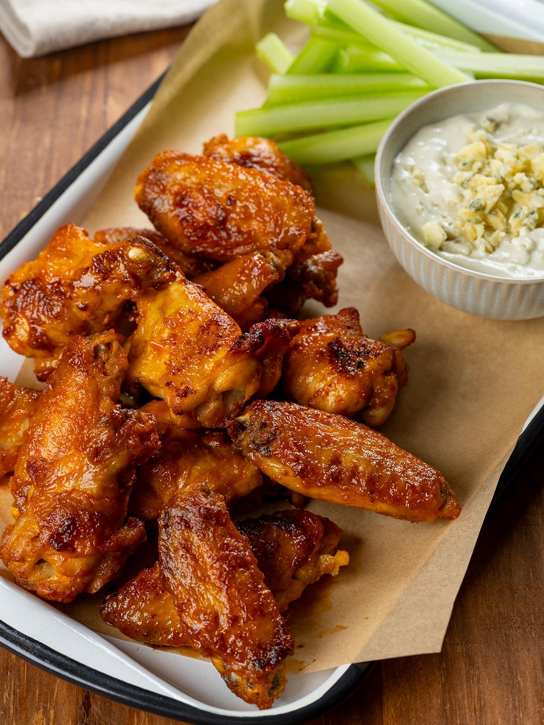 Air-Fried Buffalo Wings with Blue Cheese Sauce