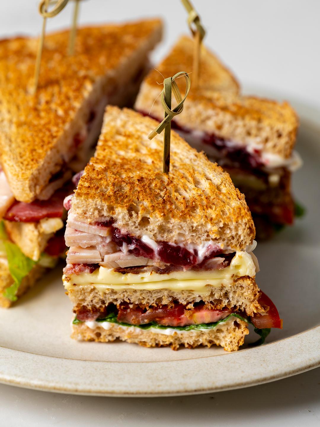Turkey, Brie and Cranberry Club Sandwich 
