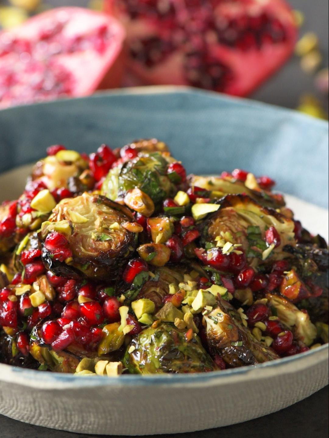 Air-Fried Brussels Sprouts with Pomegranate Dressing