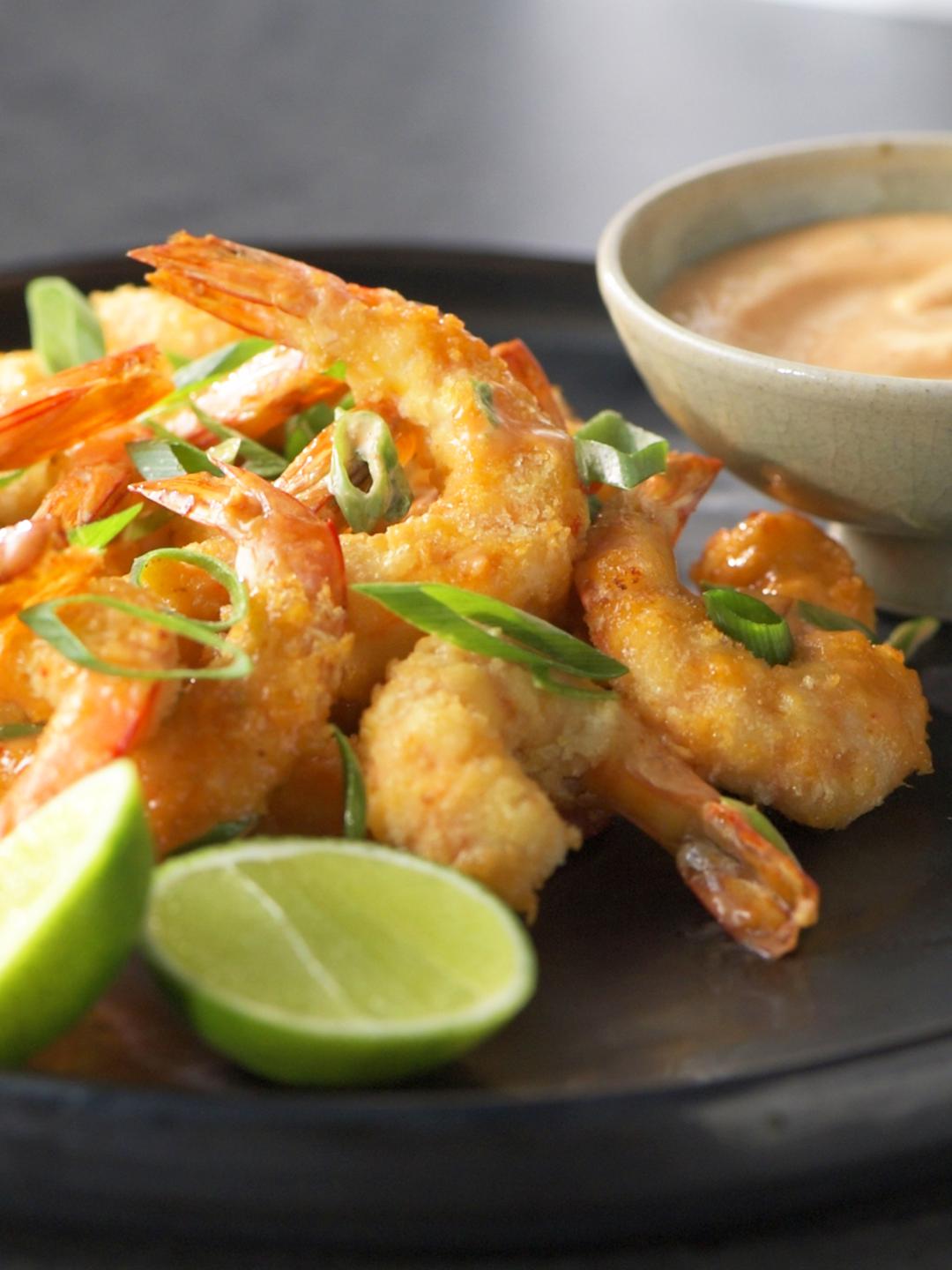 Air-Fried Crumbed Shrimp with Sriracha Mayo